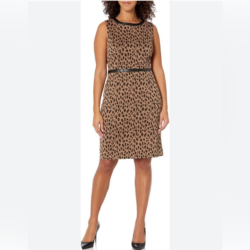 NWT Kasper Cheetah Print Animal-Jacquard Sheath Dress - Size 10